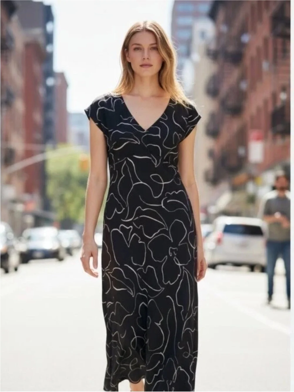 NWT Madewell Marianna Black Floral V-Neck Cupro Blend Maxi Dress #P0925 Sz 16